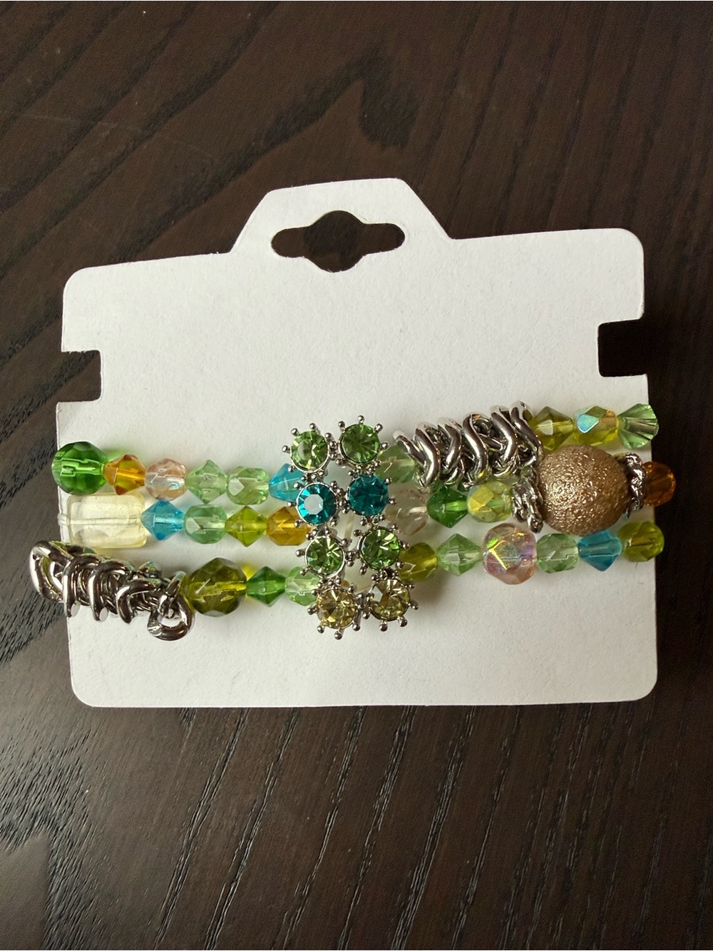 Green Crystal Multi-Strand Bracelet with Rhinestone Accent